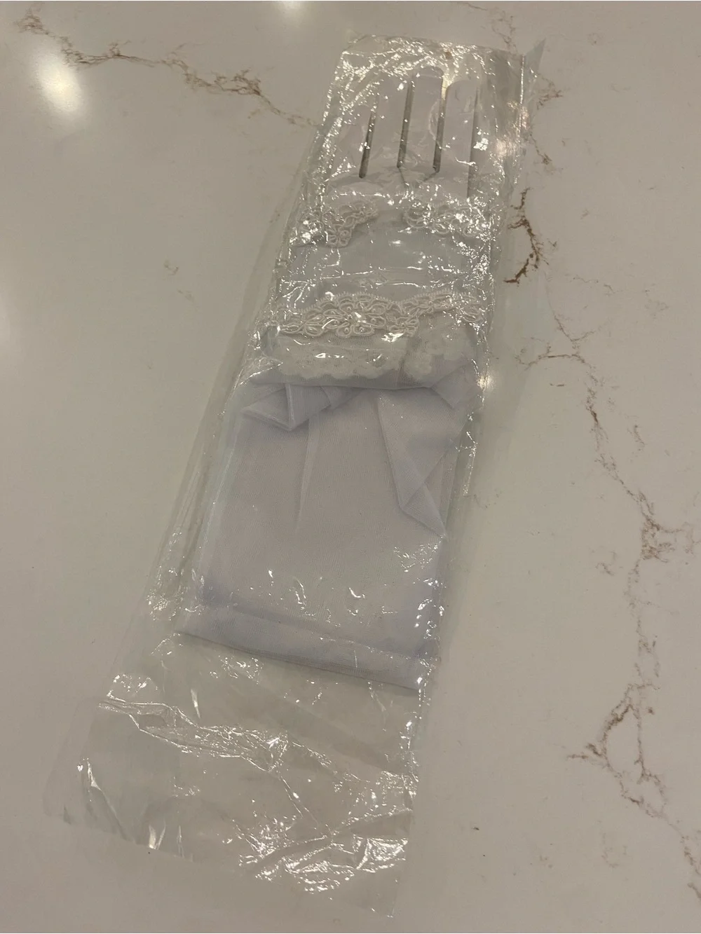 Vintage Fingerless Bridal Gloves White Sheer Mesh w/ Beaded Accents Elbow Length